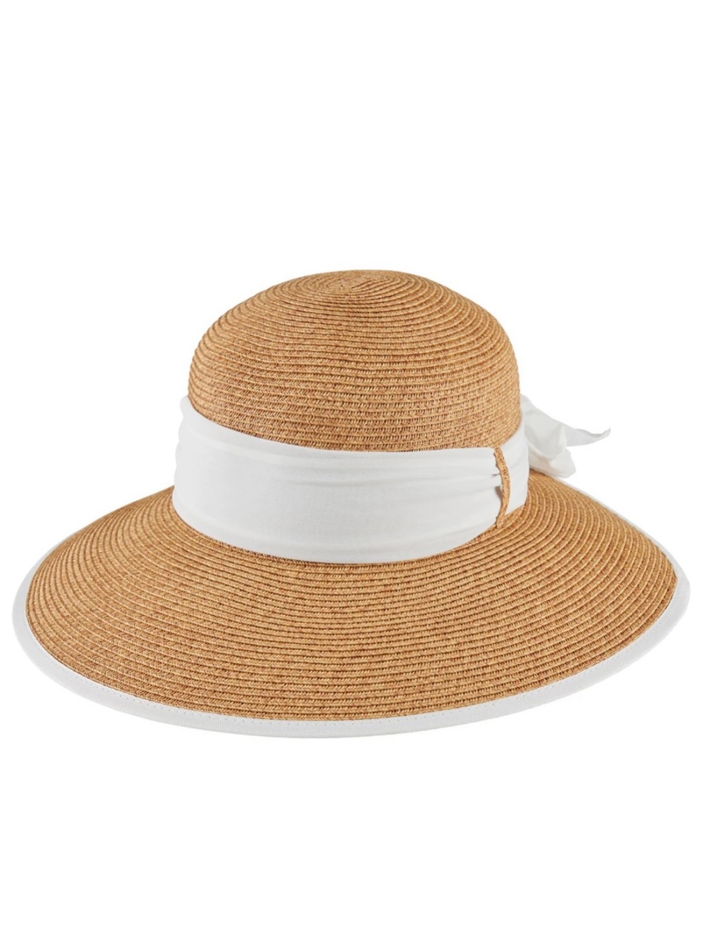 Wide Brim Straw Sun Hat with White Trim and Scarf